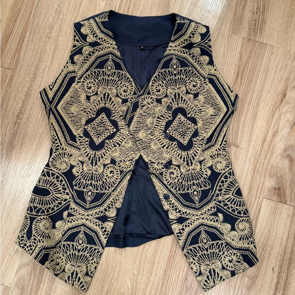 Navy and Gold Patterned Vest